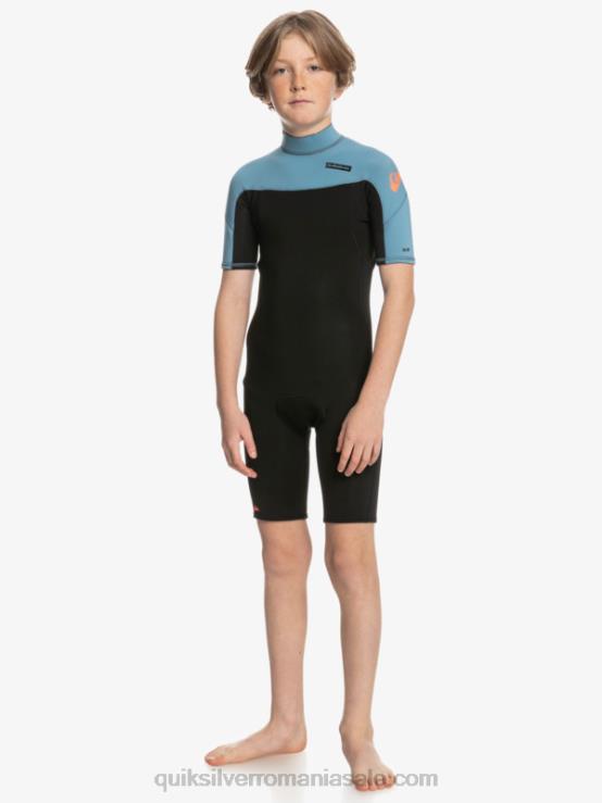 negru/albastru provincial 8-16 2/2mm sesiuni de zi cu zi costum de primăvară cu mânecă scurtă și fermoar la spate XT6B2041 băieți Quiksilver