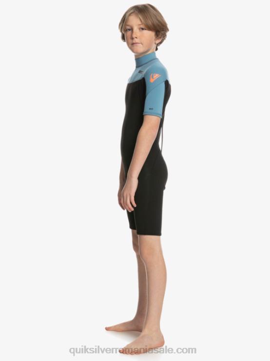 negru/albastru provincial 8-16 2/2mm sesiuni de zi cu zi costum de primăvară cu mânecă scurtă și fermoar la spate XT6B2041 băieți Quiksilver