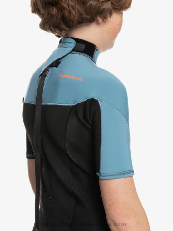 negru/albastru provincial 8-16 2/2mm sesiuni de zi cu zi costum de primăvară cu mânecă scurtă și fermoar la spate XT6B2041 băieți Quiksilver