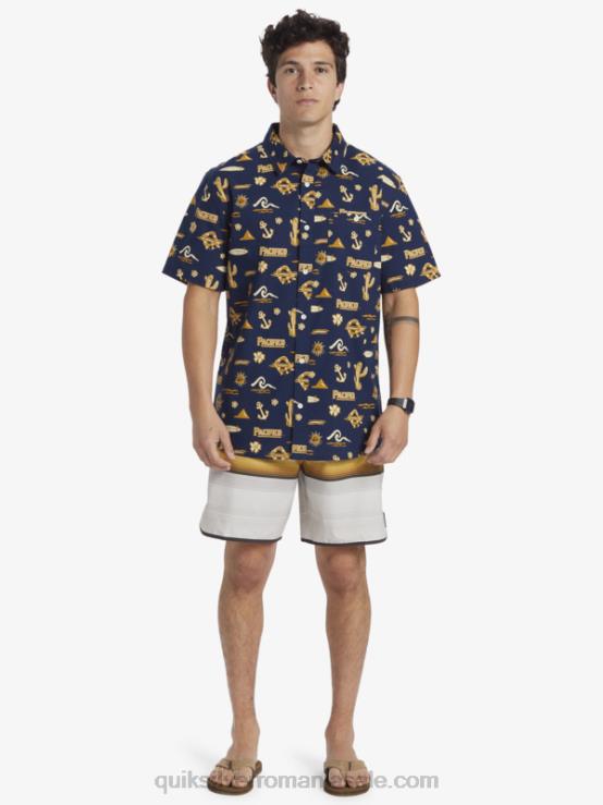 blazer bleumarin cămașă cu mânecă scurtă XT6B15 bărbați Quiksilver x Pacifico