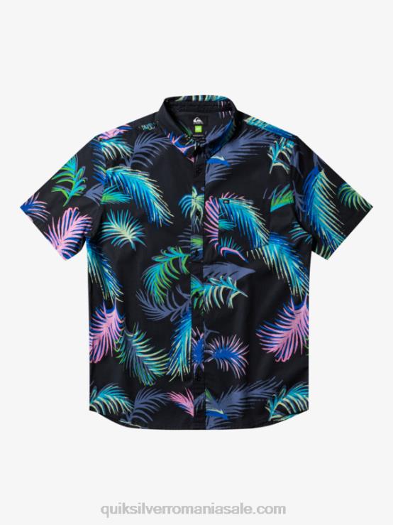 glitch tropical negru cămașă tropicală cu mânecă scurtă XT6B551 bărbați Quiksilver