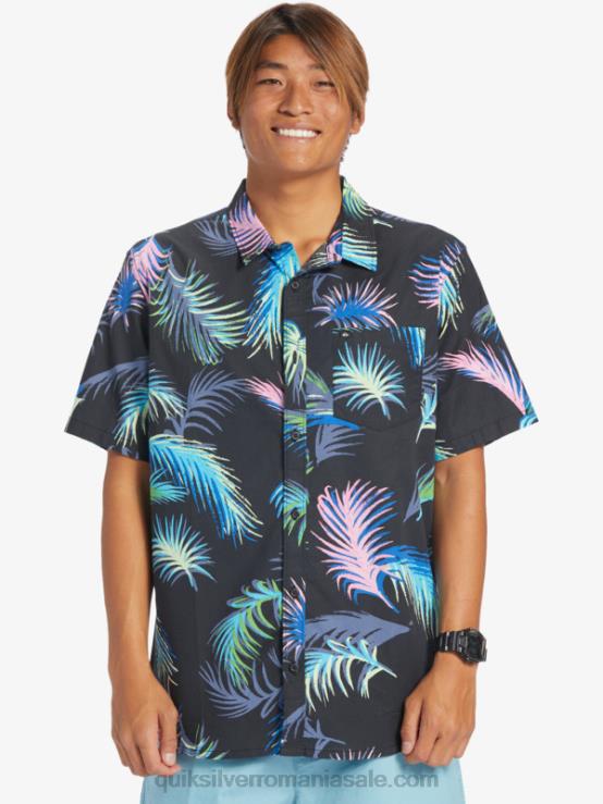 glitch tropical negru cămașă tropicală cu mânecă scurtă XT6B551 bărbați Quiksilver
