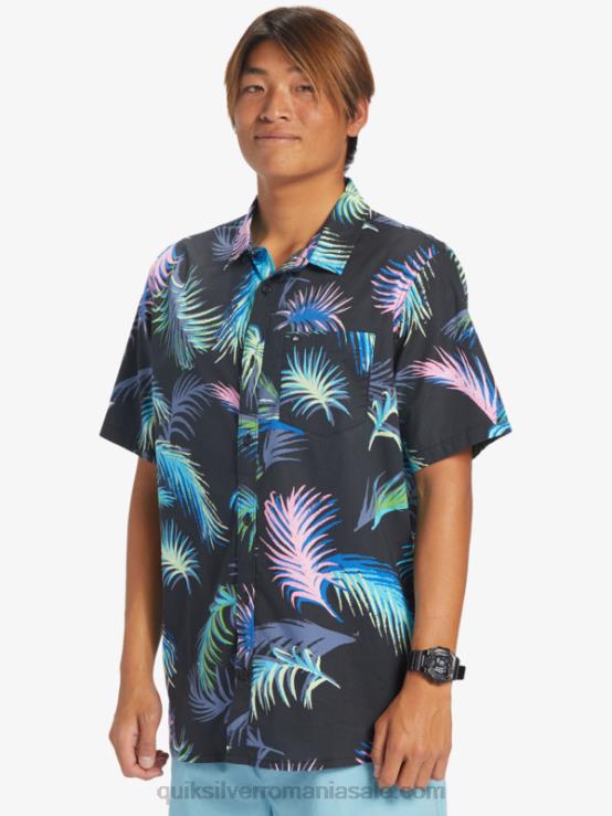 glitch tropical negru cămașă tropicală cu mânecă scurtă XT6B551 bărbați Quiksilver
