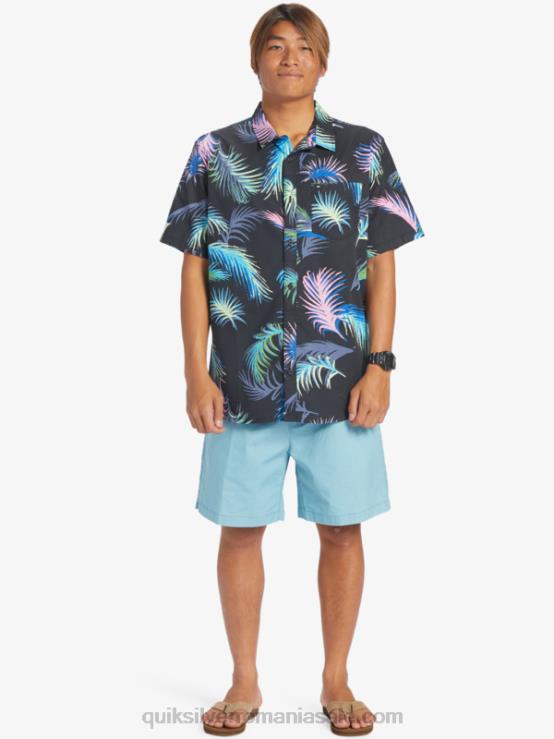 glitch tropical negru cămașă tropicală cu mânecă scurtă XT6B551 bărbați Quiksilver