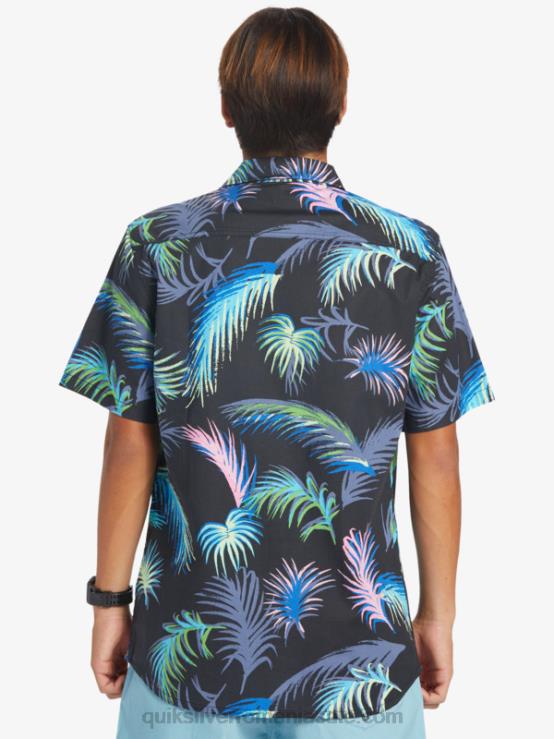 glitch tropical negru cămașă tropicală cu mânecă scurtă XT6B551 bărbați Quiksilver