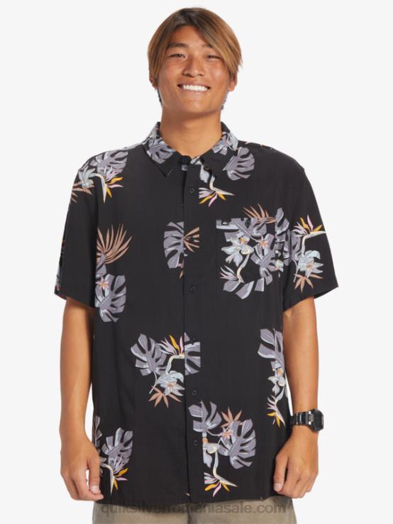 negru floral ss cămașa florală cu mânecă scurtă XT6B649 bărbați Quiksilver