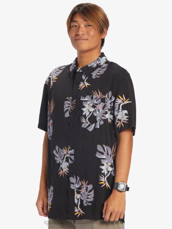 negru floral ss cămașa florală cu mânecă scurtă XT6B649 bărbați Quiksilver