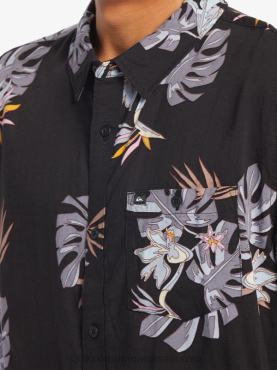 negru floral ss cămașa florală cu mânecă scurtă XT6B649 bărbați Quiksilver