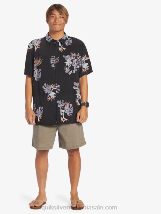 negru floral ss cămașa florală cu mânecă scurtă XT6B649 bărbați Quiksilver