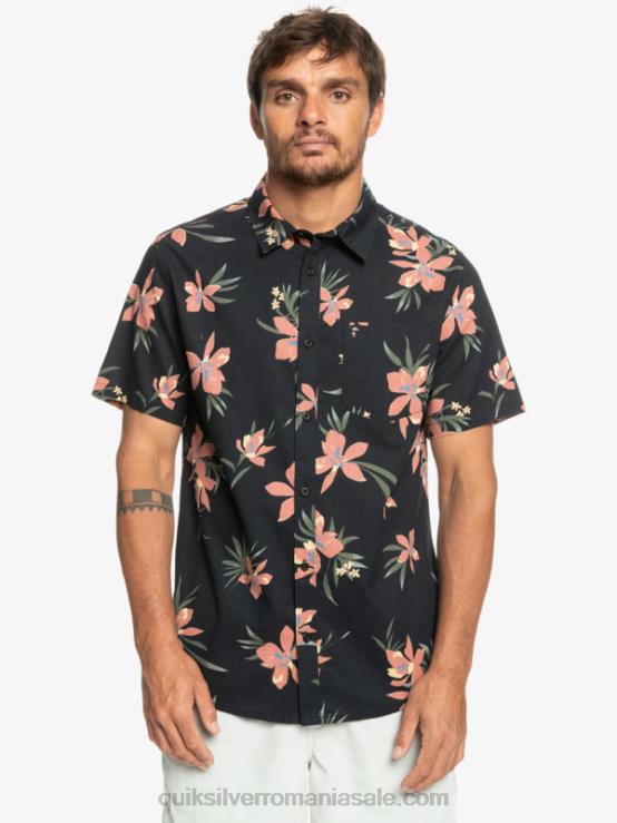 negru holizat cămașă cu mânecă scurtă XT6B1087 bărbați Quiksilver