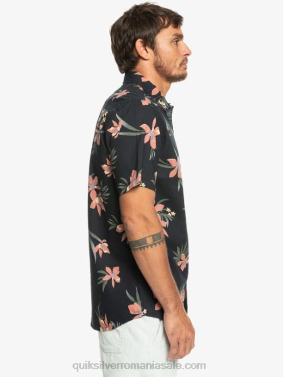 negru holizat cămașă cu mânecă scurtă XT6B1087 bărbați Quiksilver