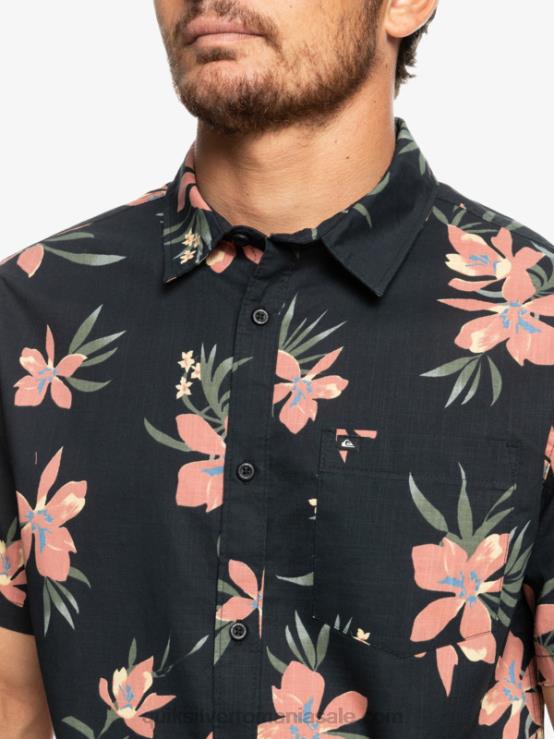 negru holizat cămașă cu mânecă scurtă XT6B1087 bărbați Quiksilver
