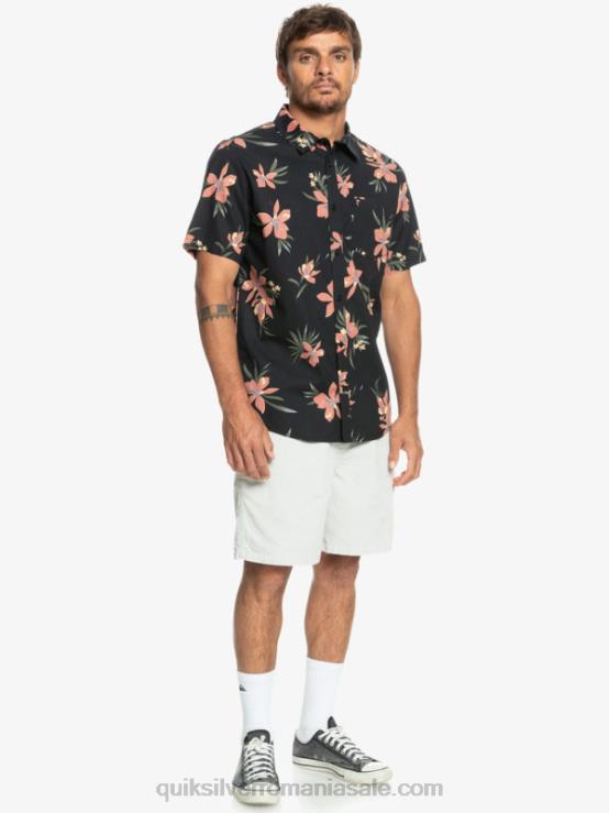 negru holizat cămașă cu mânecă scurtă XT6B1087 bărbați Quiksilver
