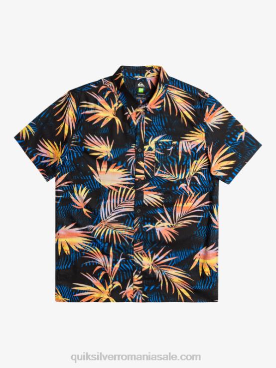 negru rupt cămașă ruptă din bumbac cu mânecă scurtă XT6B1239 bărbați Quiksilver