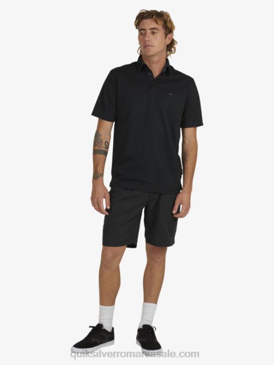 negru tricou polo waterman cu mânecă scurtă XT6B98 bărbați Quiksilver