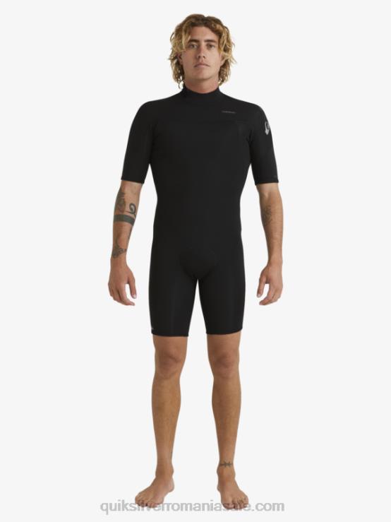 negru Costum de primăvară cu mânecă scurtă și fermoar la spate pentru sesiuni de zi cu zi de 2/2 mm XT6B1432 bărbați Quiksilver