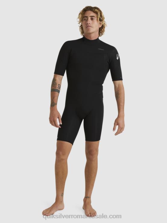 negru Costum de primăvară cu mânecă scurtă și fermoar la spate pentru sesiuni de zi cu zi de 2/2 mm XT6B1432 bărbați Quiksilver