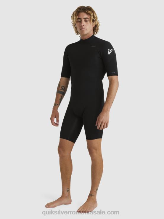 negru Costum de primăvară cu mânecă scurtă și fermoar la spate pentru sesiuni de zi cu zi de 2/2 mm XT6B1432 bărbați Quiksilver