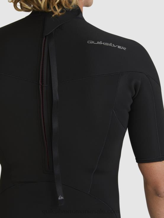 negru Costum de primăvară cu mânecă scurtă și fermoar la spate pentru sesiuni de zi cu zi de 2/2 mm XT6B1432 bărbați Quiksilver