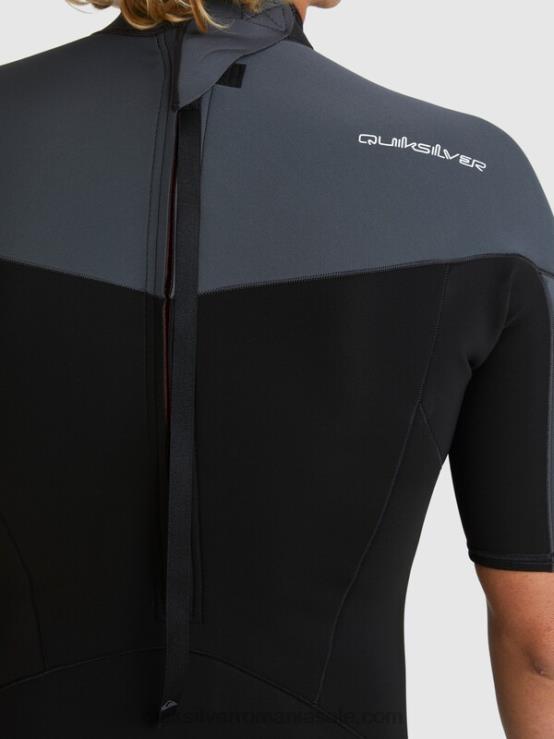 negru/metal armat Costum de primăvară cu mânecă scurtă și fermoar la spate pentru sesiuni de zi cu zi de 2/2 mm XT6B1433 bărbați Quiksilver