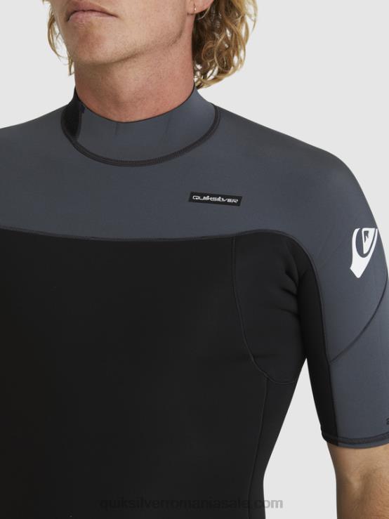 negru/metal armat Costum de primăvară cu mânecă scurtă și fermoar la spate pentru sesiuni de zi cu zi de 2/2 mm XT6B1433 bărbați Quiksilver