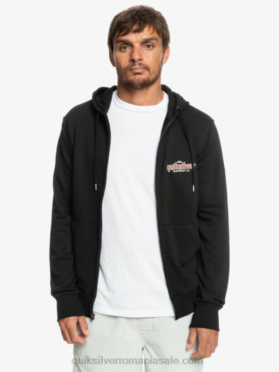 negru hanorac cu fermoar cu cuvinte XT6B1149 bărbați Quiksilver