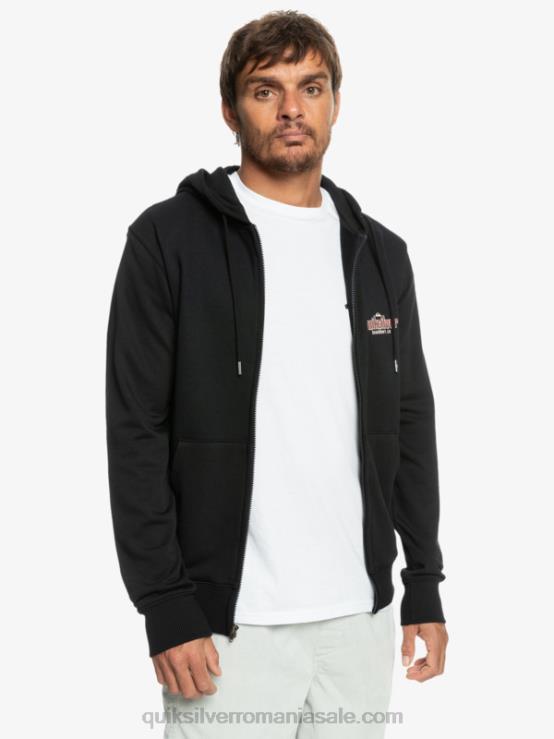 negru hanorac cu fermoar cu cuvinte XT6B1149 bărbați Quiksilver