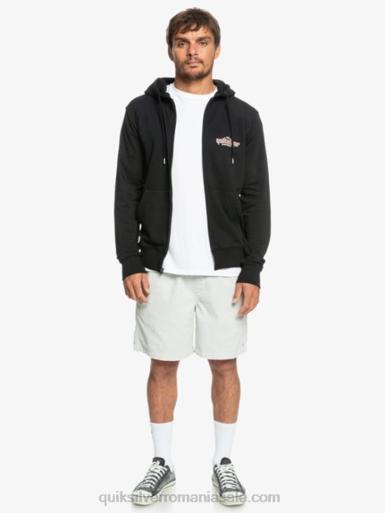 negru hanorac cu fermoar cu cuvinte XT6B1149 bărbați Quiksilver