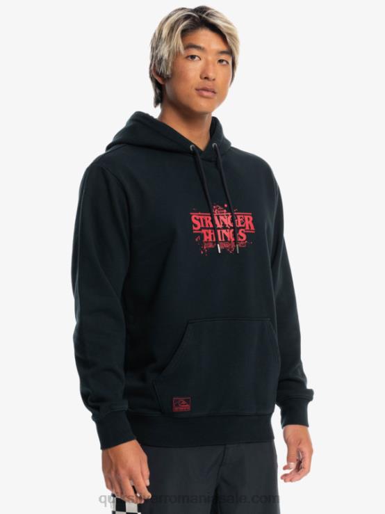 negru hanorac cu logo oficial lucruri XT6B1806 bărbați Quiksilver x Stranger