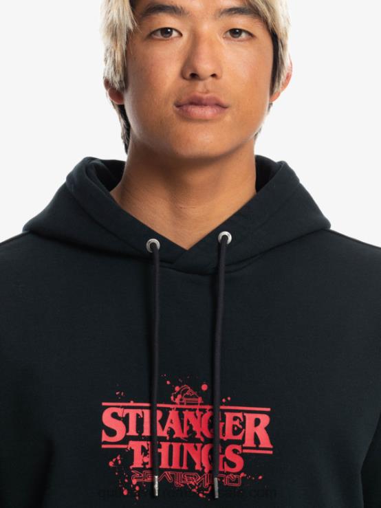 negru hanorac cu logo oficial lucruri XT6B1806 bărbați Quiksilver x Stranger