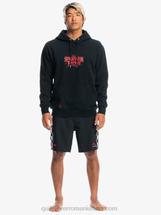 negru hanorac cu logo oficial lucruri XT6B1806 bărbați Quiksilver x Stranger