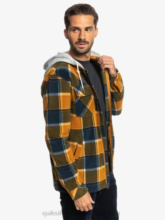 carouri de flanel maro dolar geacă super umflată din lână, cu fermoar, cu glugă XT6B1474 bărbați Quiksilver
