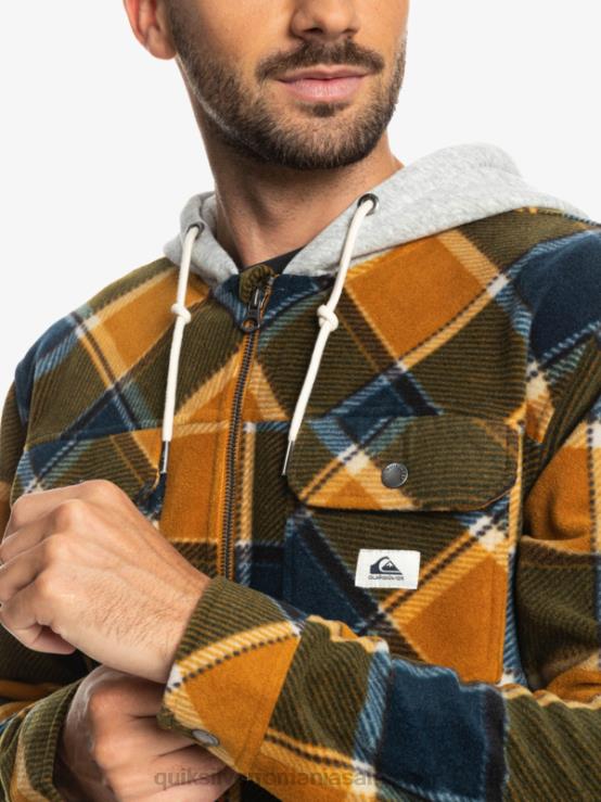 carouri de flanel maro dolar geacă super umflată din lână, cu fermoar, cu glugă XT6B1474 bărbați Quiksilver