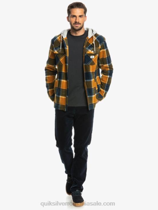 carouri de flanel maro dolar geacă super umflată din lână, cu fermoar, cu glugă XT6B1474 bărbați Quiksilver