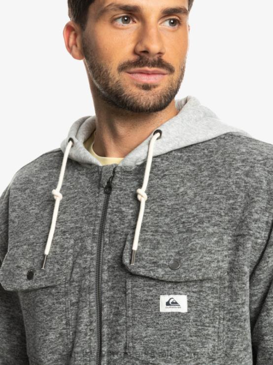 erica gri închis geacă super umflată din lână, cu fermoar, cu glugă XT6B1472 bărbați Quiksilver
