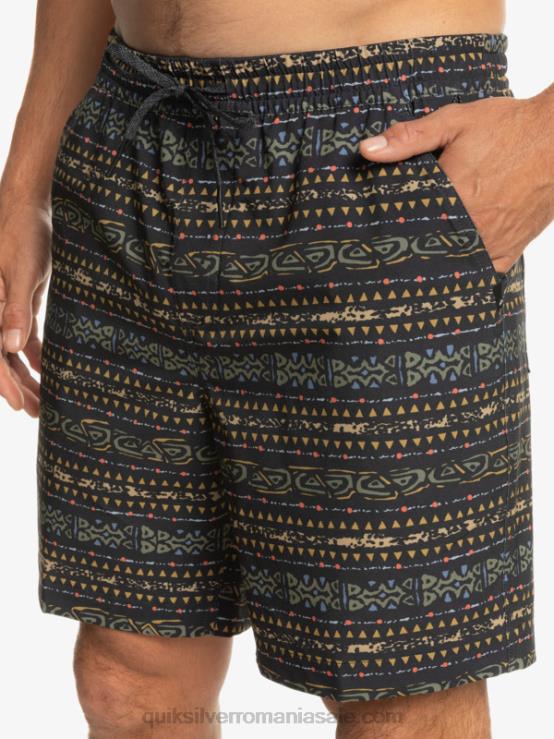 negru taxer print 18 amfibieni boardshorts XT6B102 bărbați Quiksilver