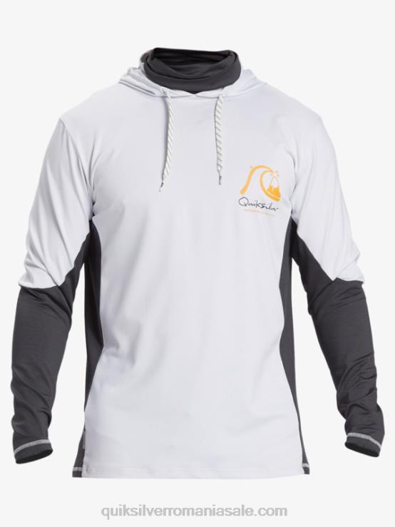 alb tricou de surf cu mânecă lungă, cu glugă, cu glugă, waterman angler upf 50 XT6B831 bărbați Quiksilver