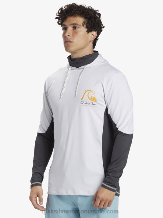 alb tricou de surf cu mânecă lungă, cu glugă, cu glugă, waterman angler upf 50 XT6B831 bărbați Quiksilver