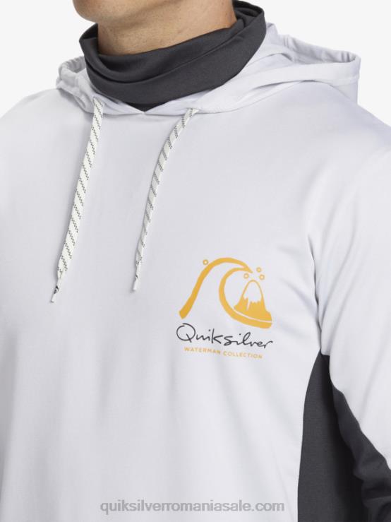 alb tricou de surf cu mânecă lungă, cu glugă, cu glugă, waterman angler upf 50 XT6B831 bărbați Quiksilver