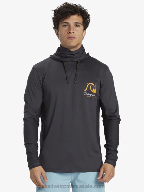 negru tricou de surf cu mânecă lungă, cu glugă, cu glugă, waterman angler upf 50 XT6B830 bărbați Quiksilver