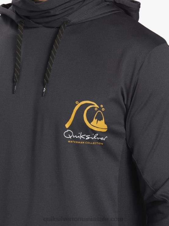 negru tricou de surf cu mânecă lungă, cu glugă, cu glugă, waterman angler upf 50 XT6B830 bărbați Quiksilver