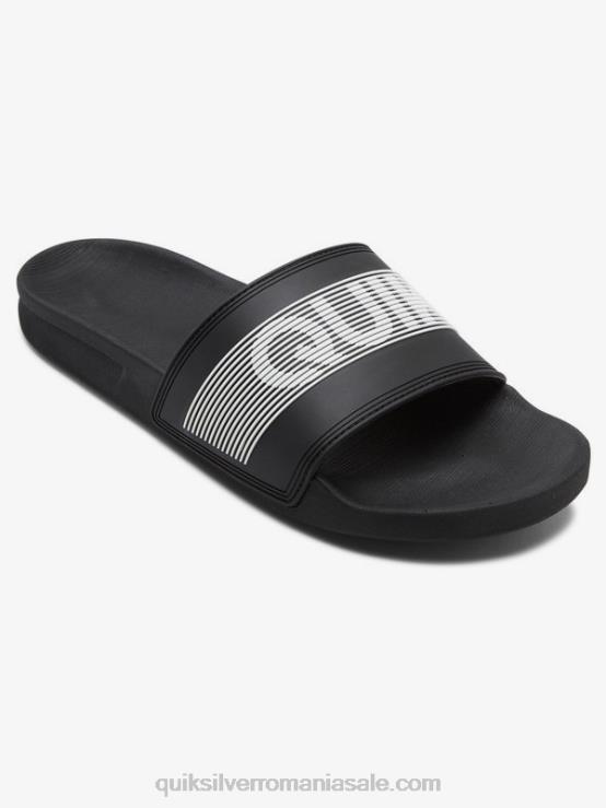 alb negru sandale rivi wordmark slider XT6B689 bărbați Quiksilver