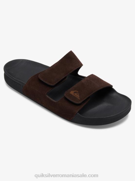 maro/negru sandale din piele rivi cu reglaj dublu XT6B1287 bărbați Quiksilver