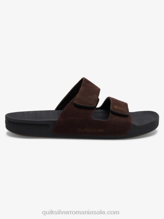 maro/negru sandale din piele rivi cu reglaj dublu XT6B1287 bărbați Quiksilver