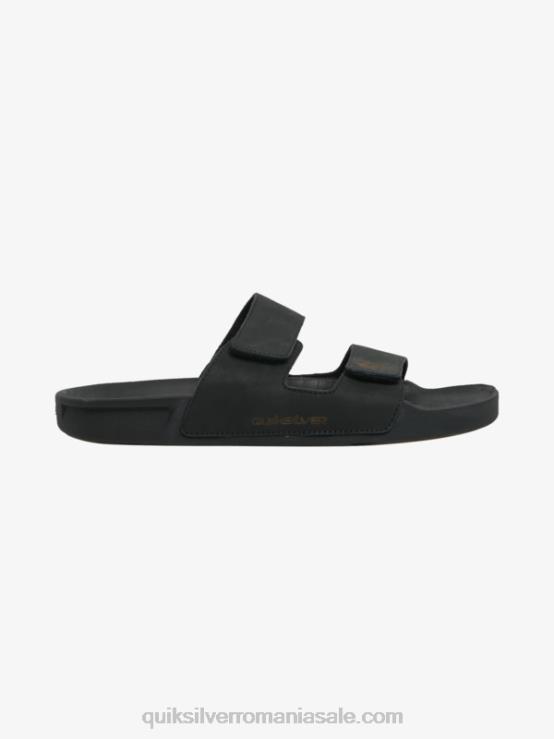 negru sandale din piele rivi cu reglaj dublu XT6B1286 bărbați Quiksilver